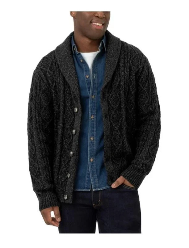 Blanknyc Men’s Heathered Collared Button Closure Cardigan, Black, Size M