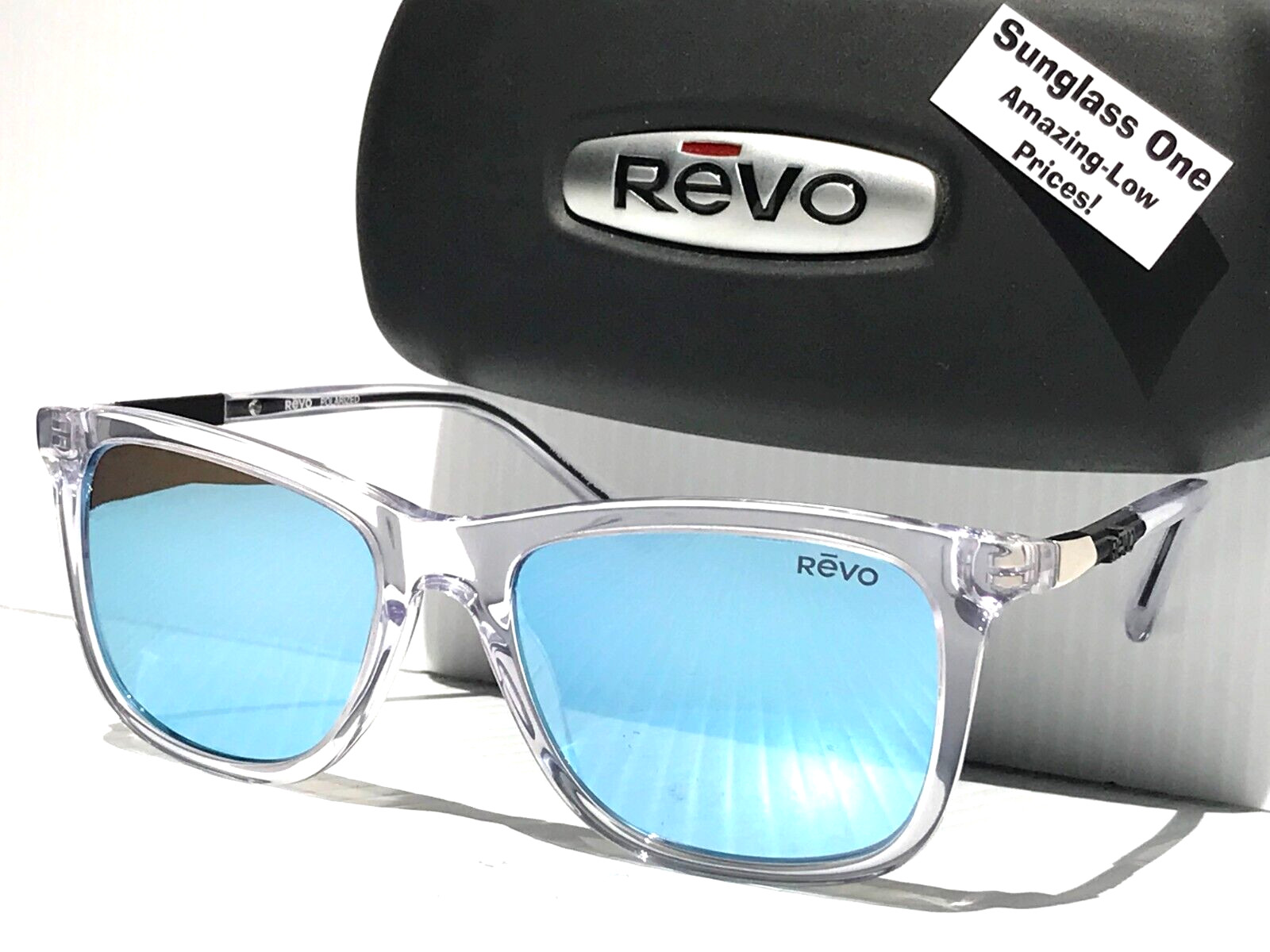 NEW REVO COVE Shiny Crystal Clear POLARIZED Blue Lens Sunglass 1164N 09 BL