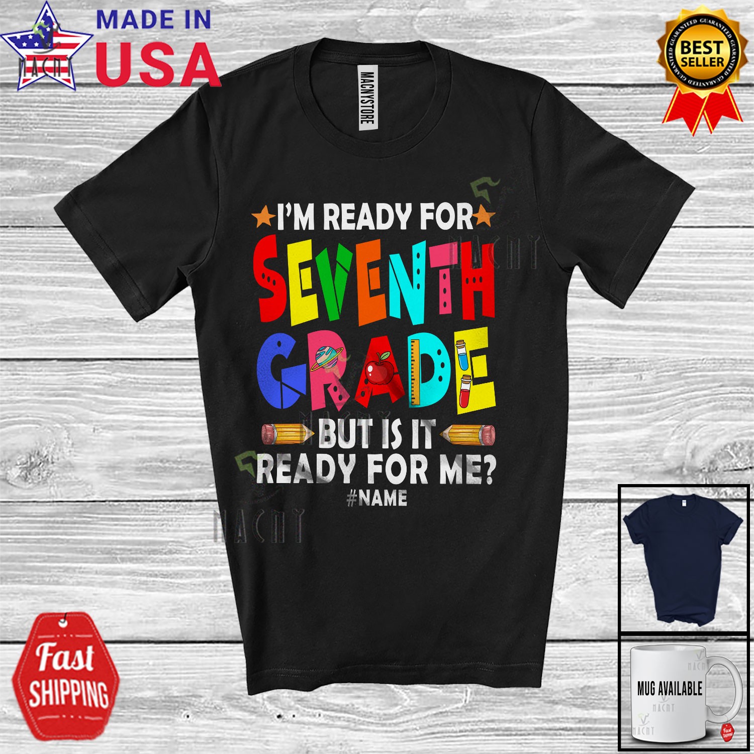 Custom Name Ready For Seventh Grade; Humorous First Day Of School Pencils Shirt