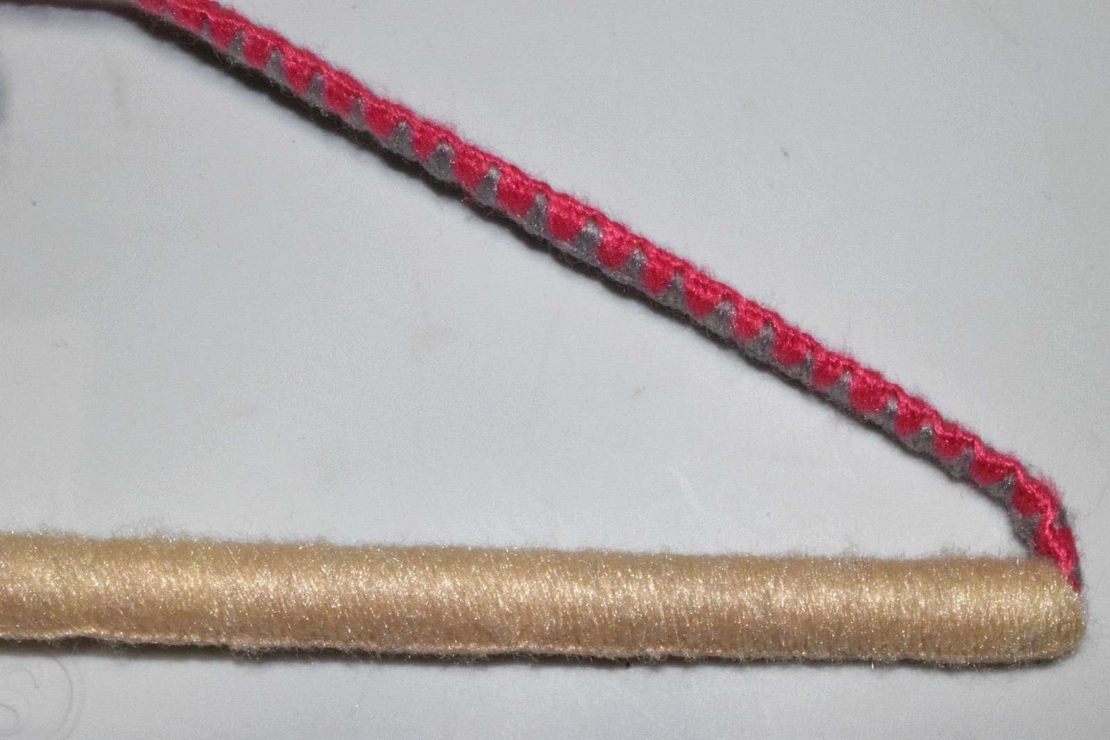Vintage Yarn Wrapped Thick Wire Pant Hanger 50s 70s Rose Gray Cream Satin 16″