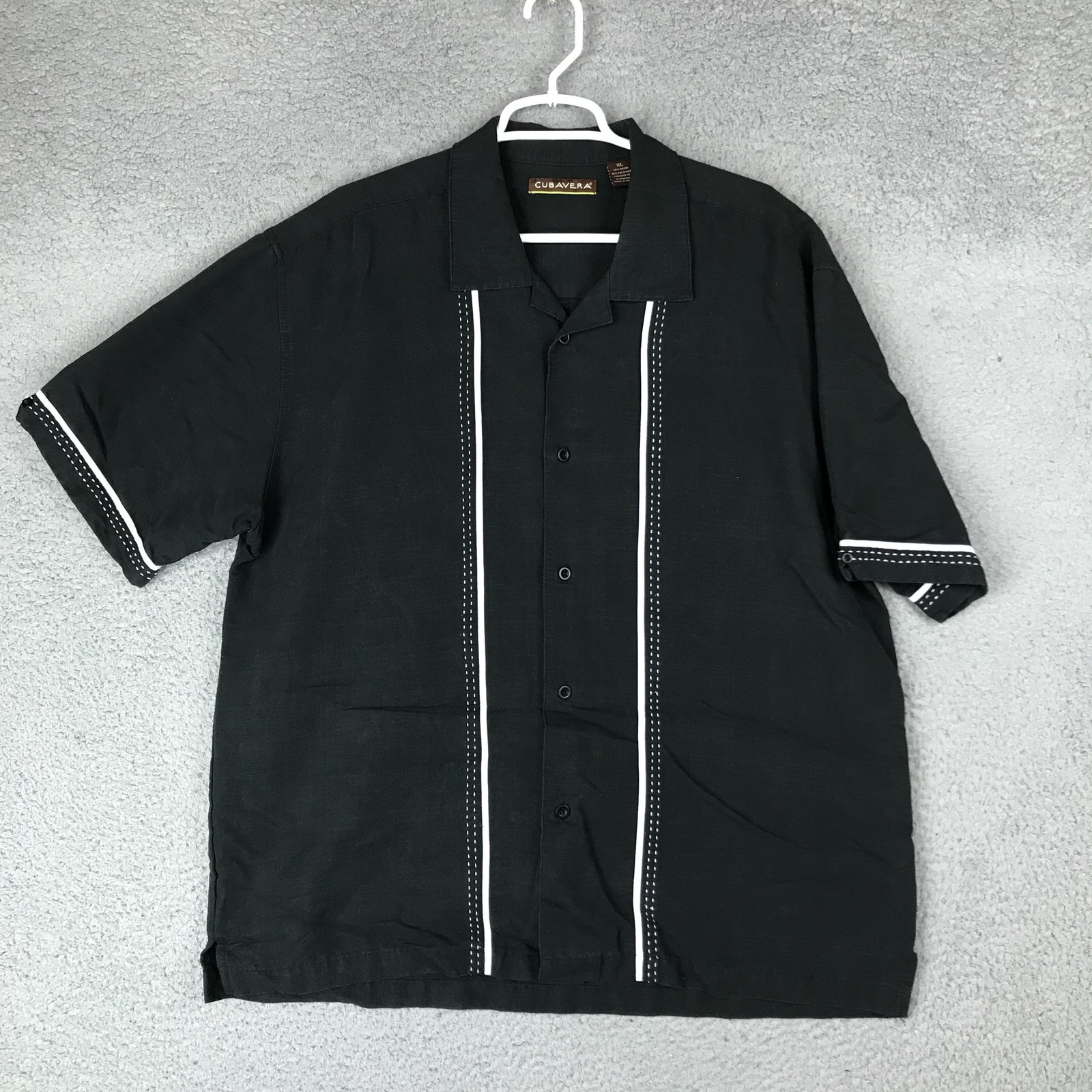 Cubavera Shirt Mens XL Black Embroidered Stripe Guayabera Button Up Short Sleeve