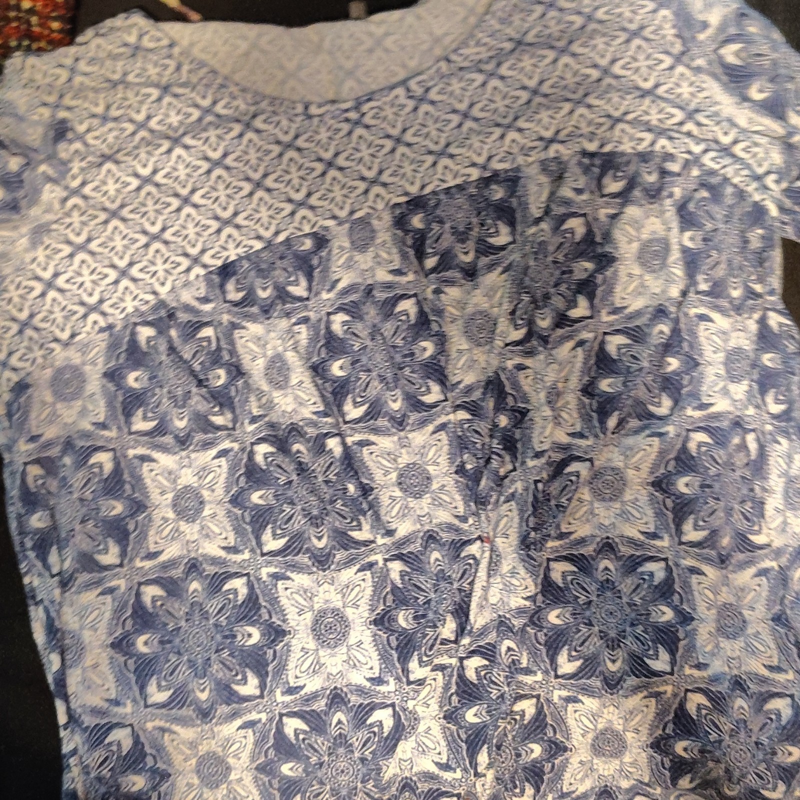 Hannah Women’s Floral Blouse Blue/White Short Sleeve Regular L