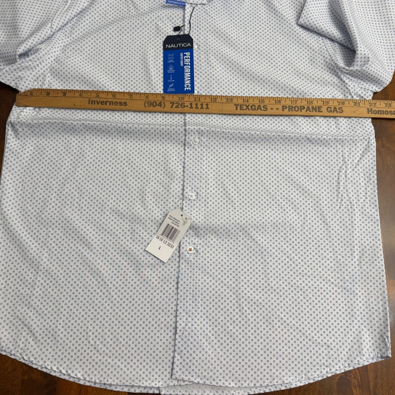 Nautica Mens Slim Fit Performance Dress Shirt Blue Geo Print Long Sleeve Size L