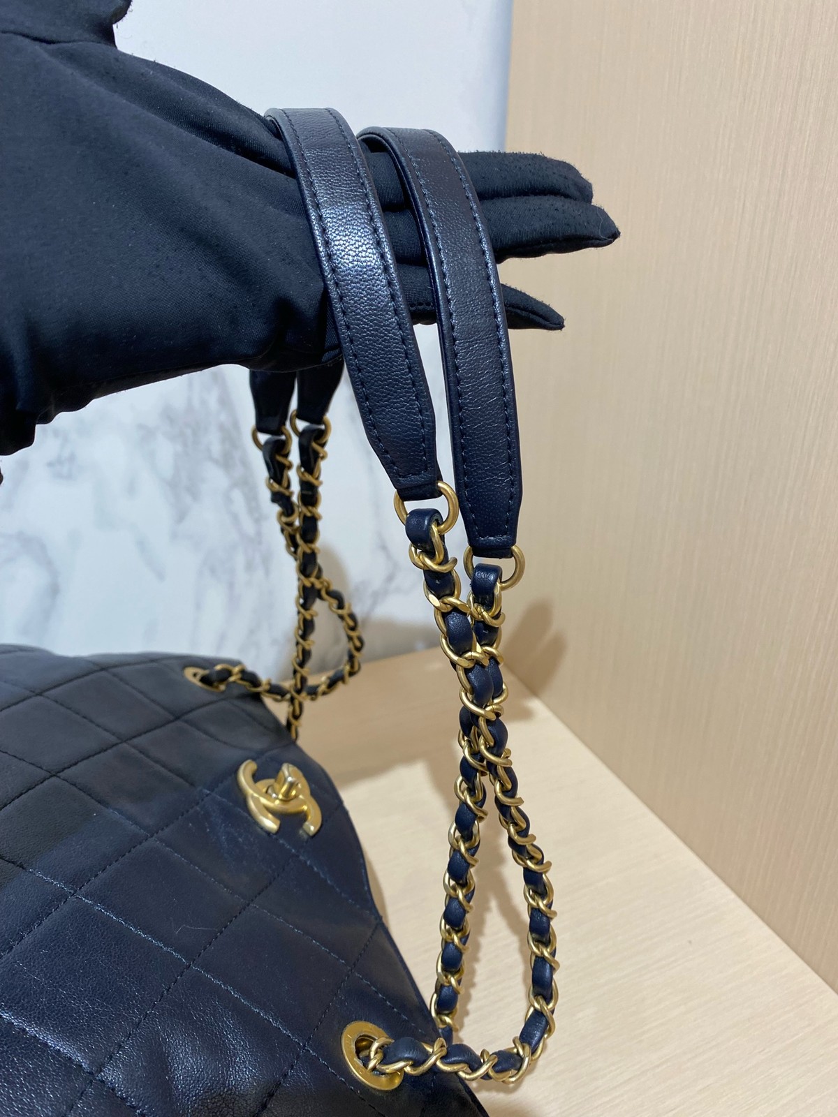 Chanel Quilted Navy Blue Leather 26cm Dual Face Shoulder Tote Bag Duty Paid