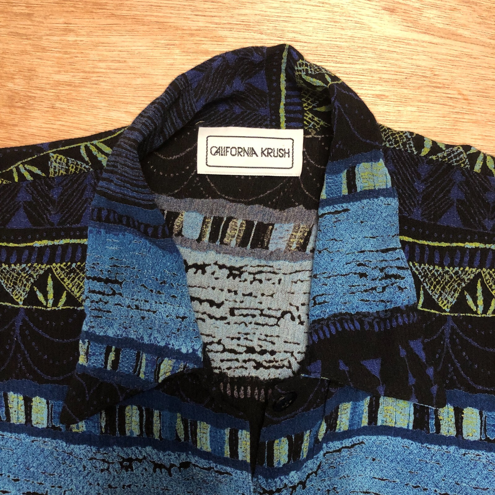 vtg 90s California Krush Button Rayon Shirt Sz S Boho Beach Tropical USA