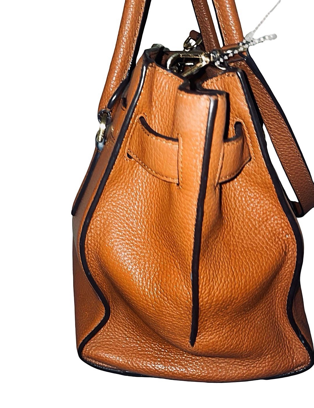 Michael Kors Hamilton Satchel Leather Bag Brown Gold Chain Emblem Excellent Cond