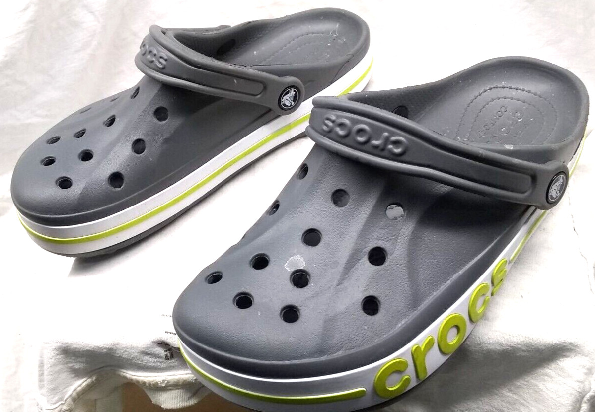 Crocs Women Men Clog Grey Bayaband Sandals Green Accent W10 M8 Great Condition