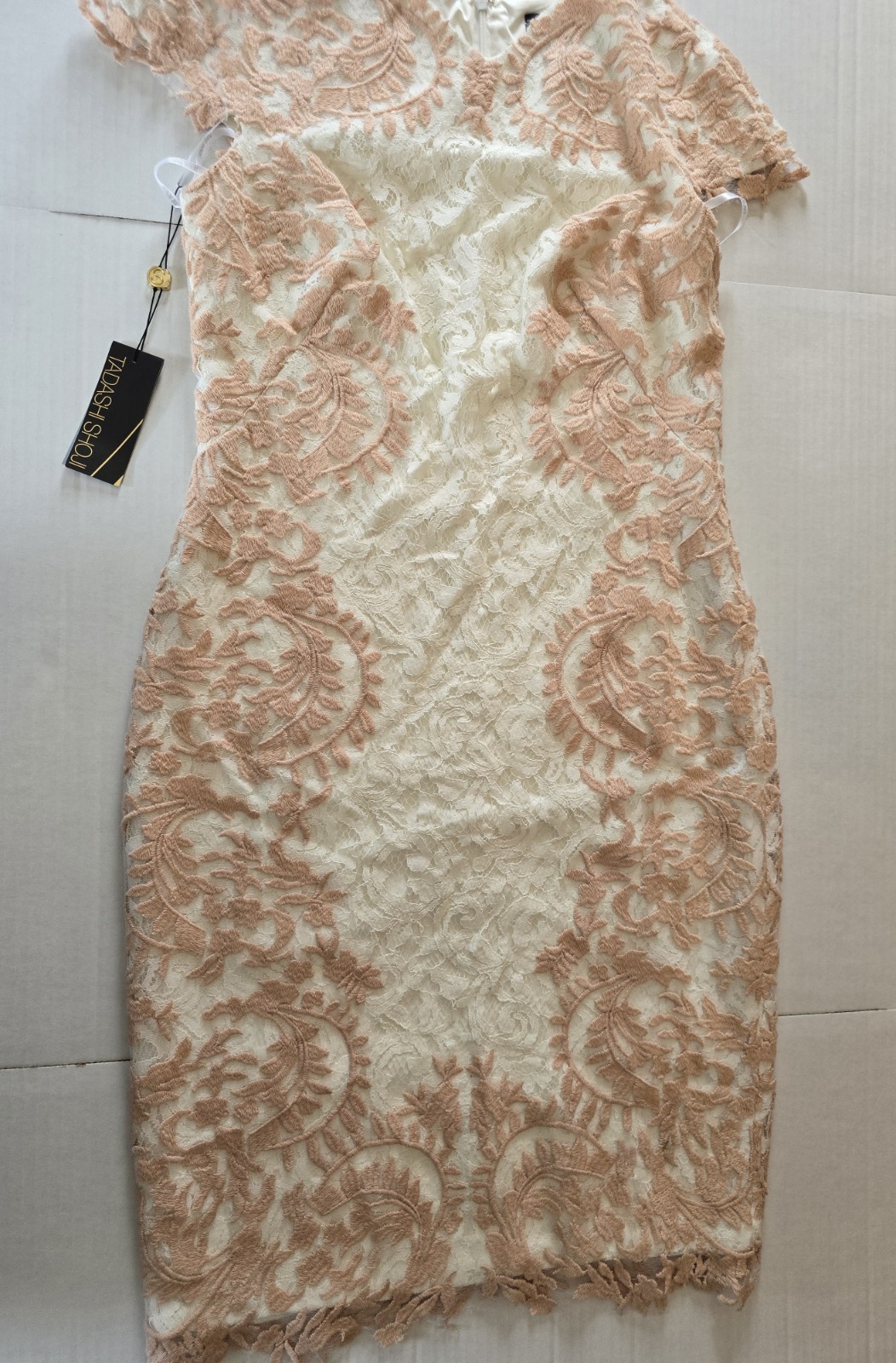 Tadashi Shoji Womens Ivory Blush Embroidered Lace Sheath Dress Size 12 Knee