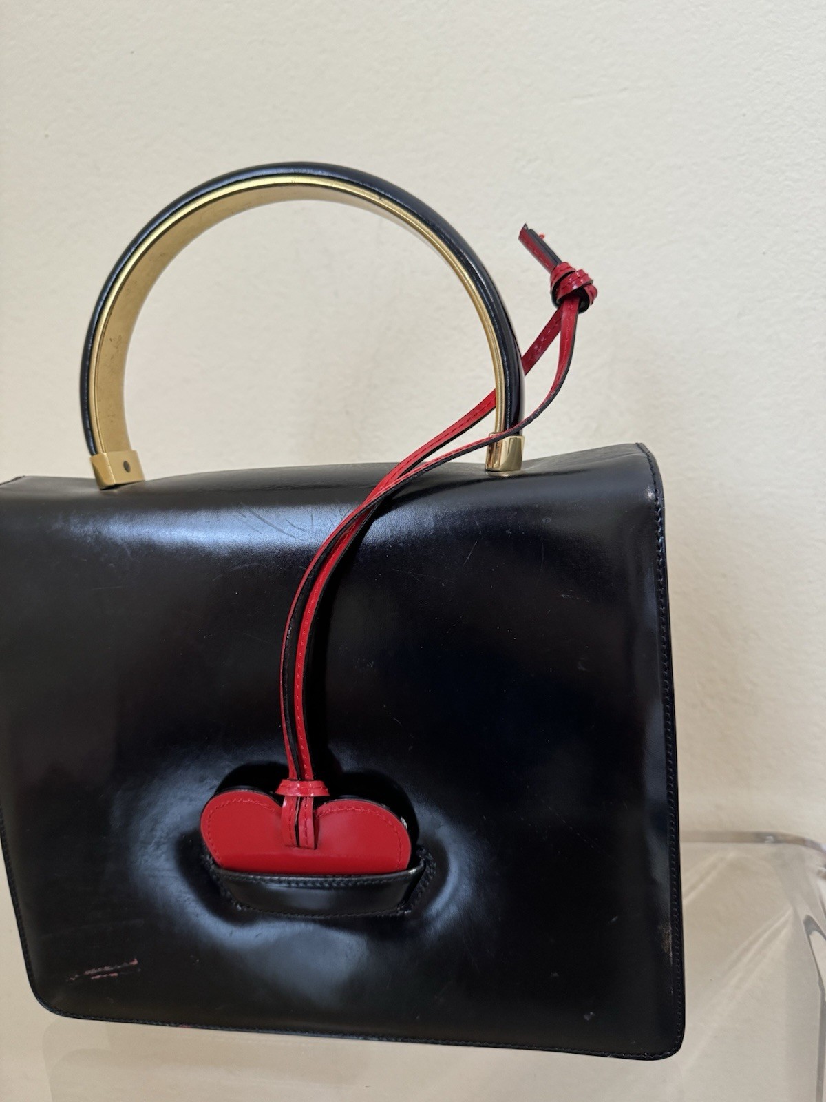 Moschino Redwall Heart Bag Black Patent Leather