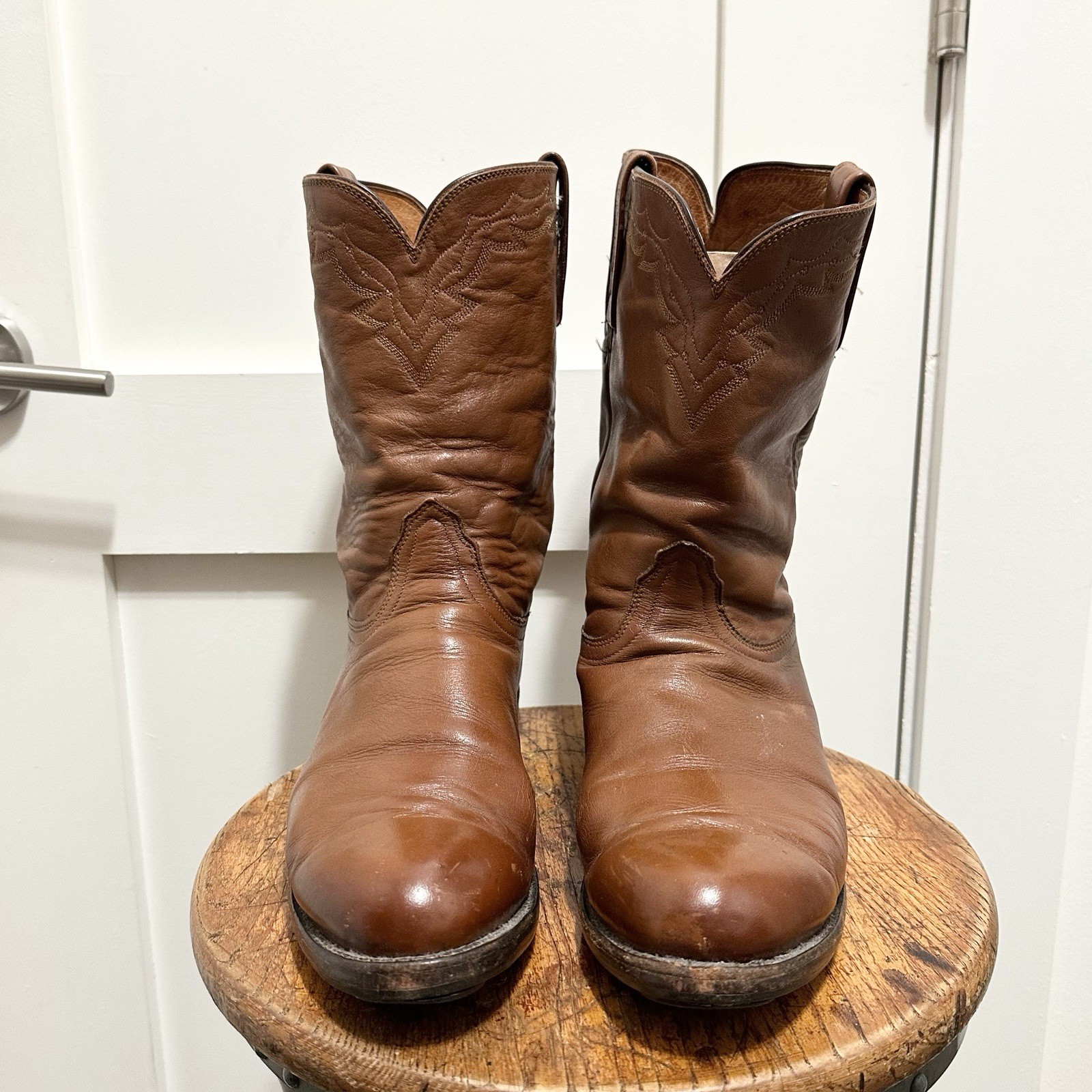 Lucchese 2000 Brown Caramel Roper Boots Western Cowboy Size 11 EE Extra Wide