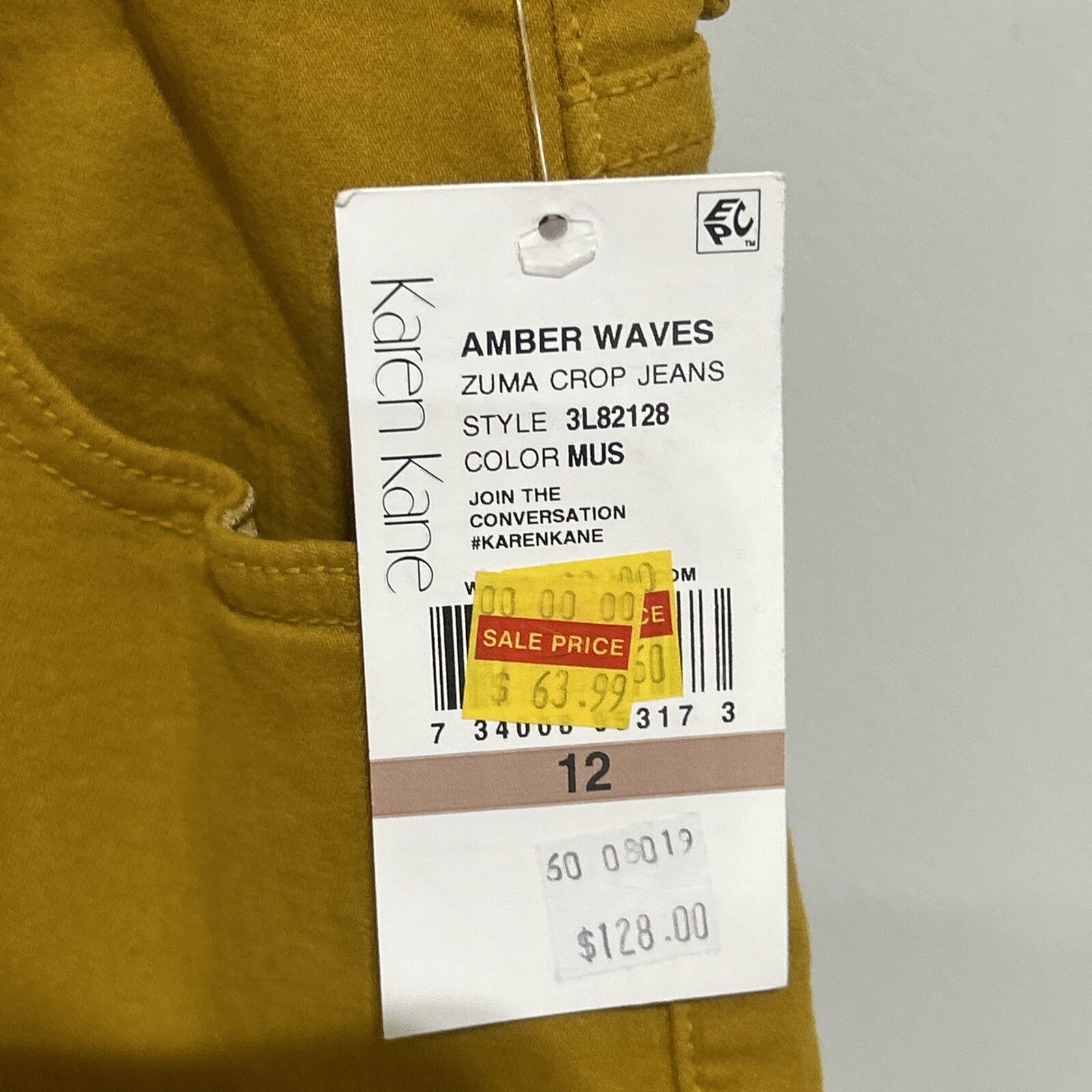 NWT Karen Kane Womens Zuma Crop Jeans AMBER WAVES MUSTARD Size 12 Style 3L82128