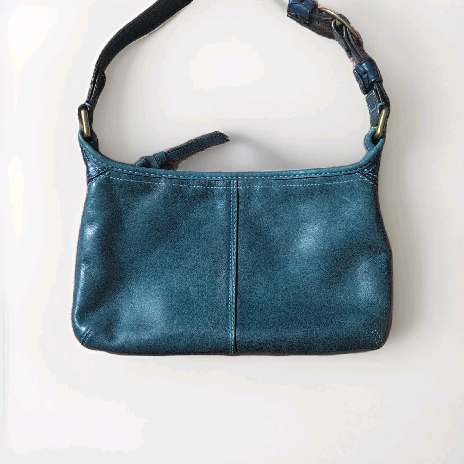 Coach Vintage Teal Leather Legacy Small Shoulder Bag Pouch with Braided Strap