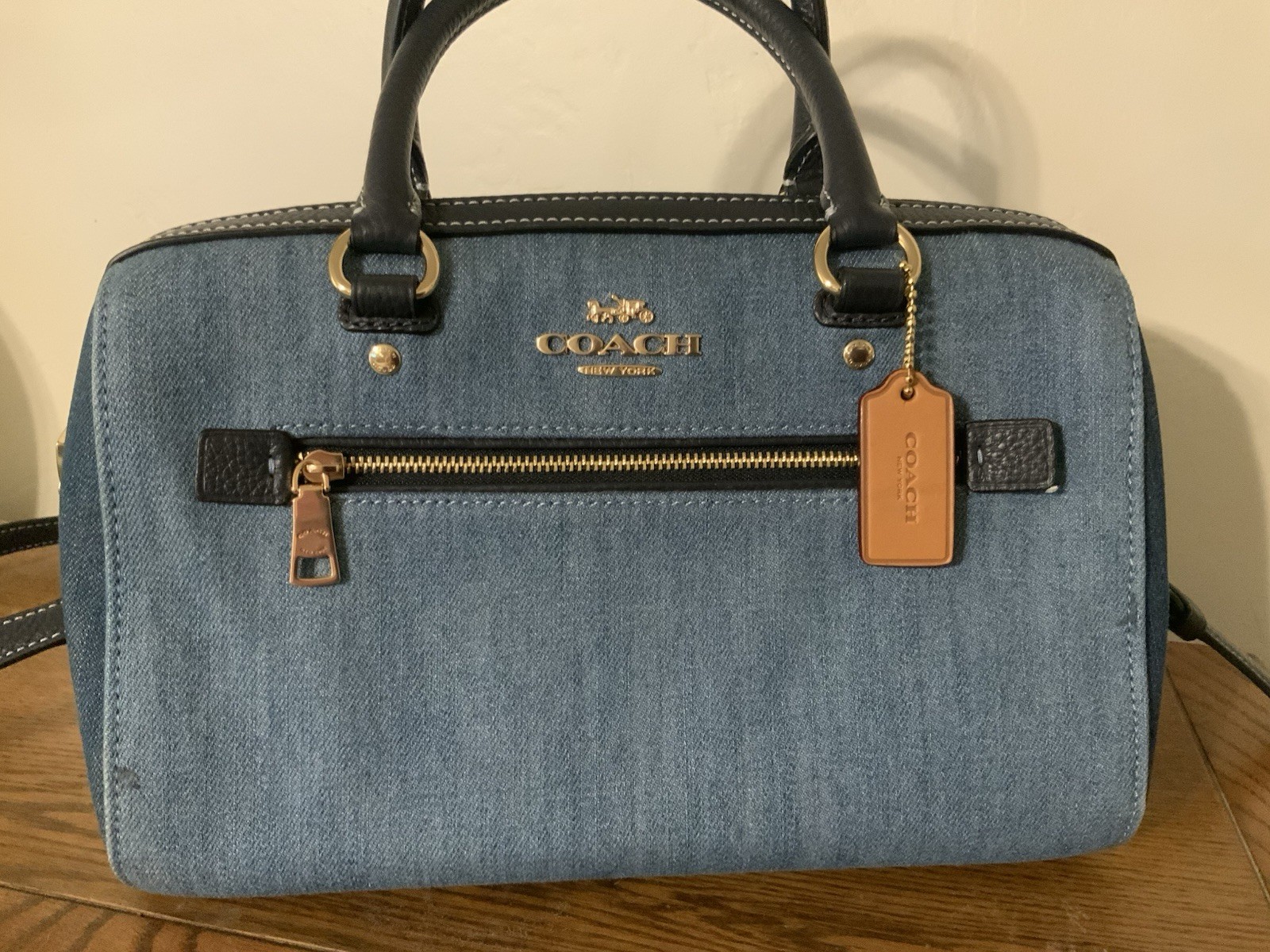 COACH Women Denim Rowan Satchel 2Way Shoulder Bag Rare Vintage Handbag