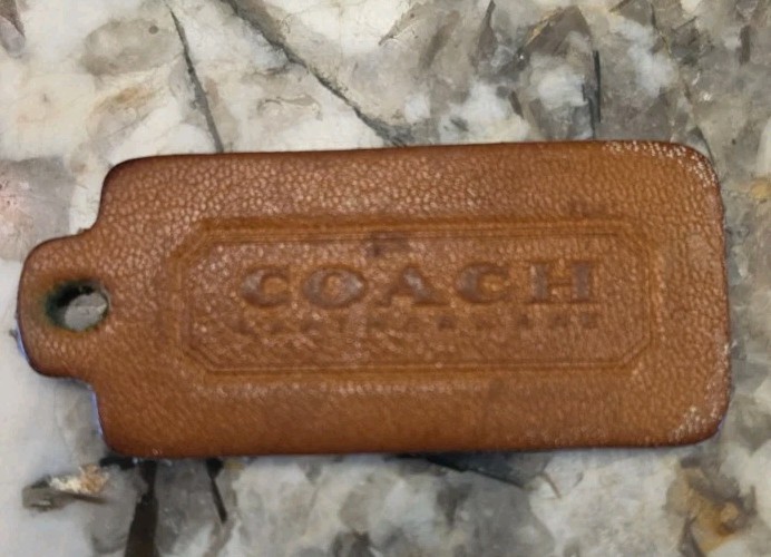 Vintage Coach Hang Tag Fob British Tan Leather 1 Sided ’80’s USA 2.25″ x 1″