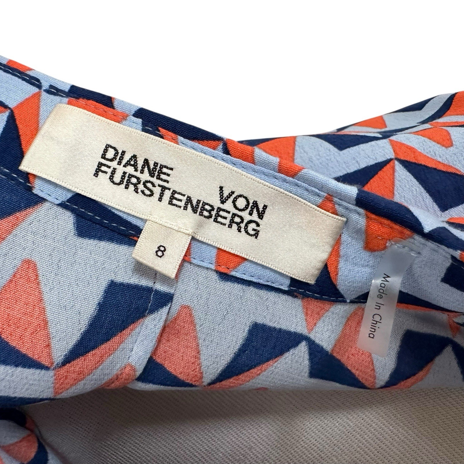 Diane Von Furstenburg Womens Ana Crepé Wrap Dress Sz 8 Geo Print 3/4 Sleeve