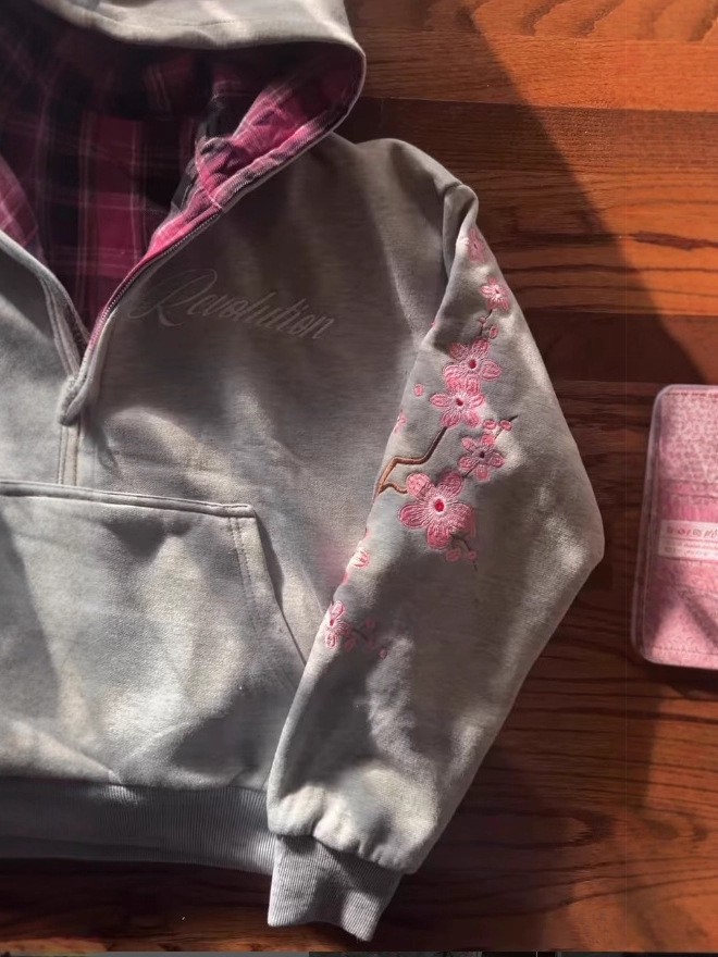 Reversible Letter Embroidery Hooded Sweatshirt