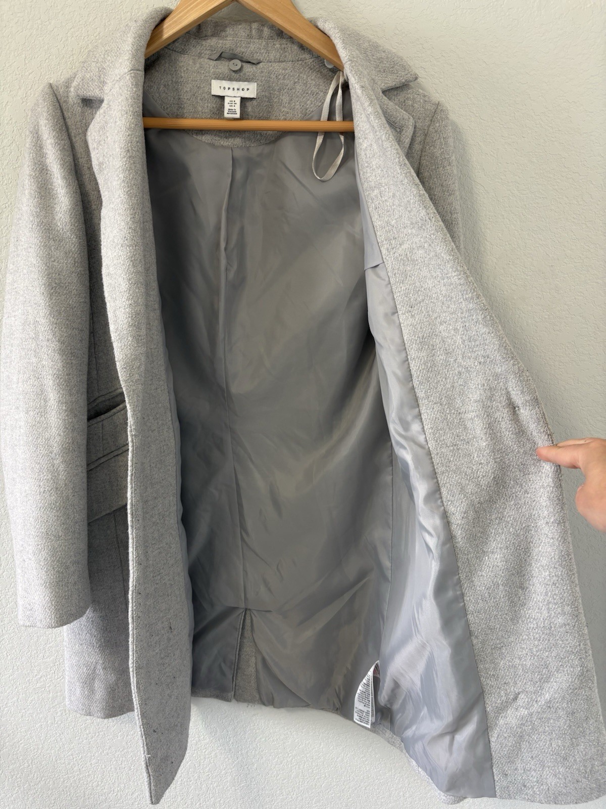 Topshop Gray Faux Wool Coat US 4 UK 8 Tailored Single Button Lined Jacket