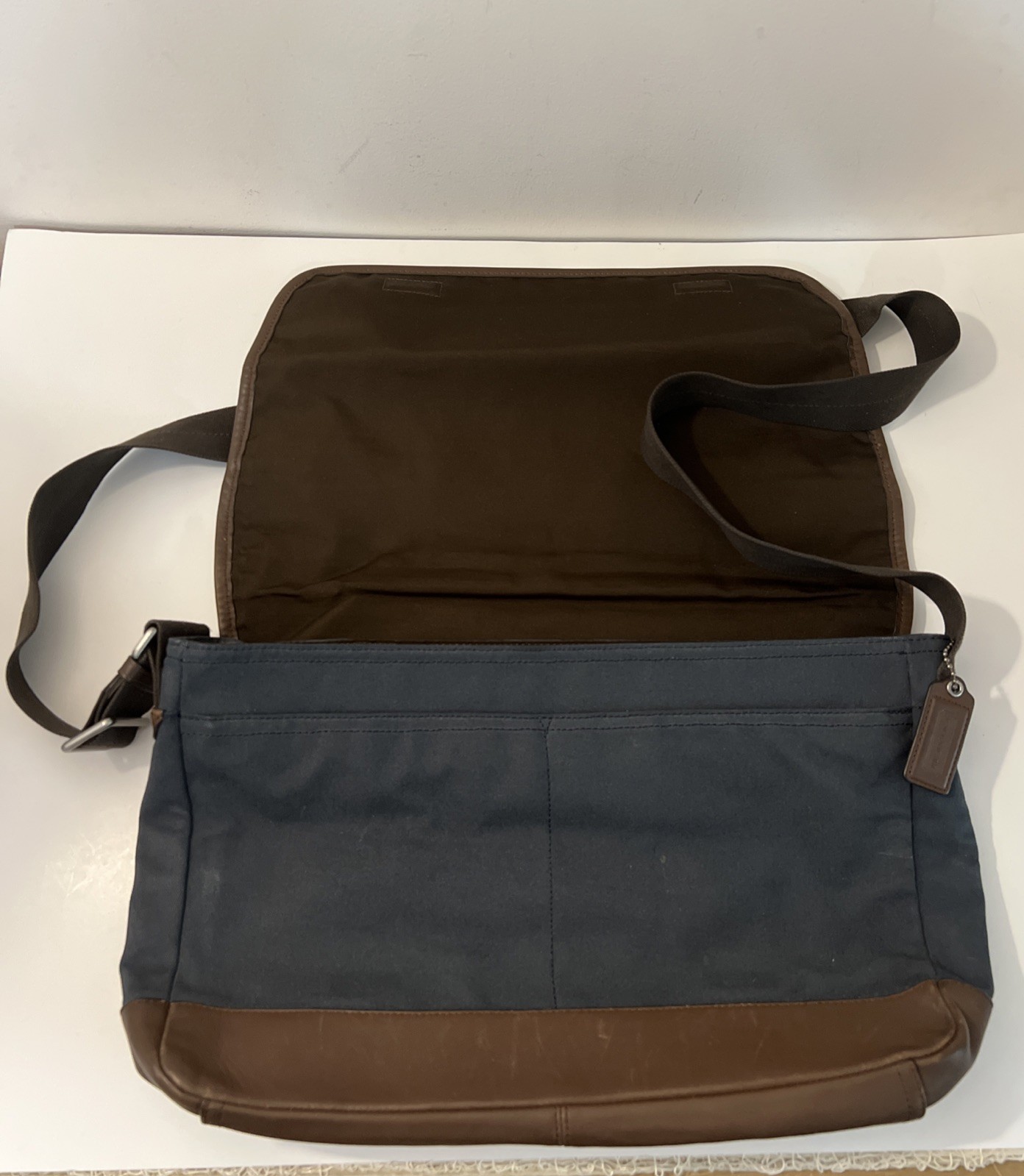 COACH Camden Messenger Bag Brown Grayish-blue Canvas Leather Trim 70829