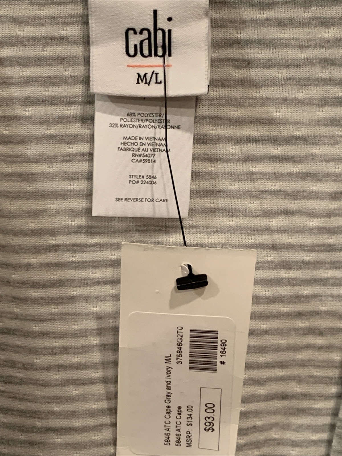 CAbi ATC Cape 5846 Size M/L Spring 2021 Gray Ivory Medium Large New w Tag