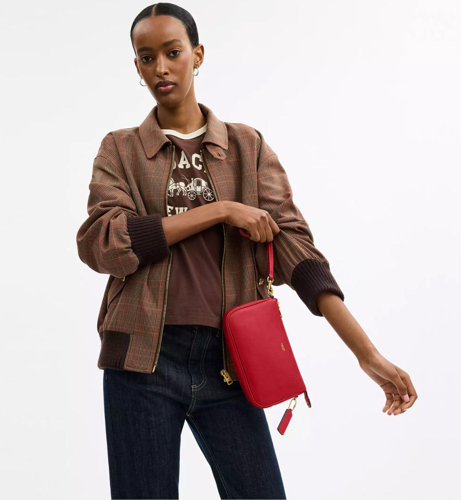 ORIG. PKG. Coach Scarlet Red Smooth Leather Wristlet Short Shoulder Plaza 22 Bag