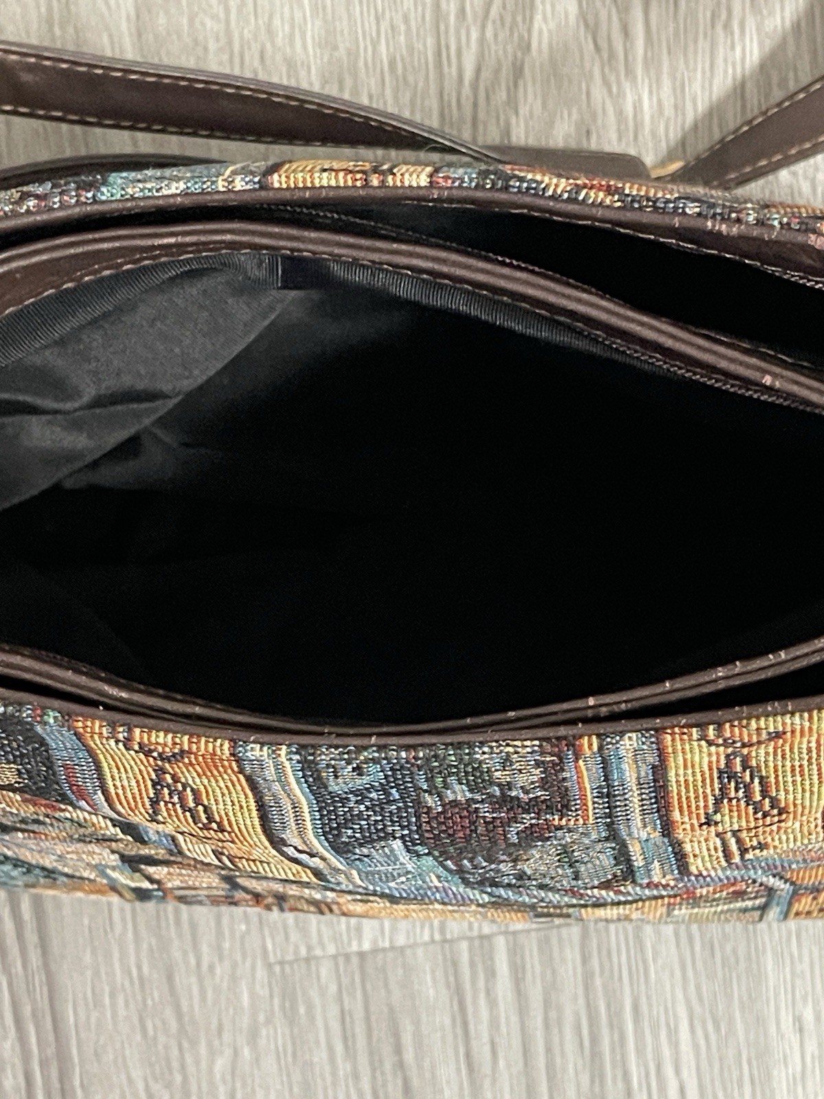 Vintage Sas Needlepoint Tapestry Shoulder Bag Purse Cafe Scene Boho Western