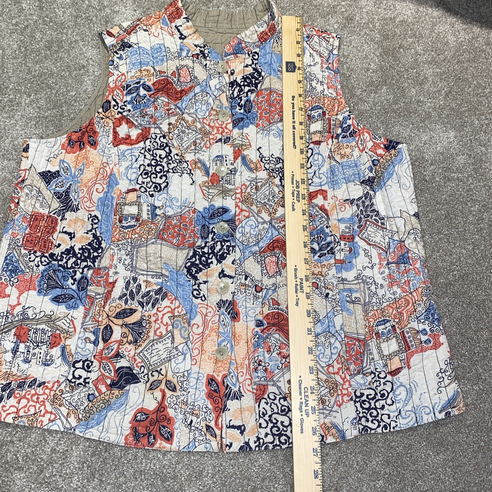 Handmade Reversible Quilted Vest Multicolor Button Closure Pockets XL – 2XL