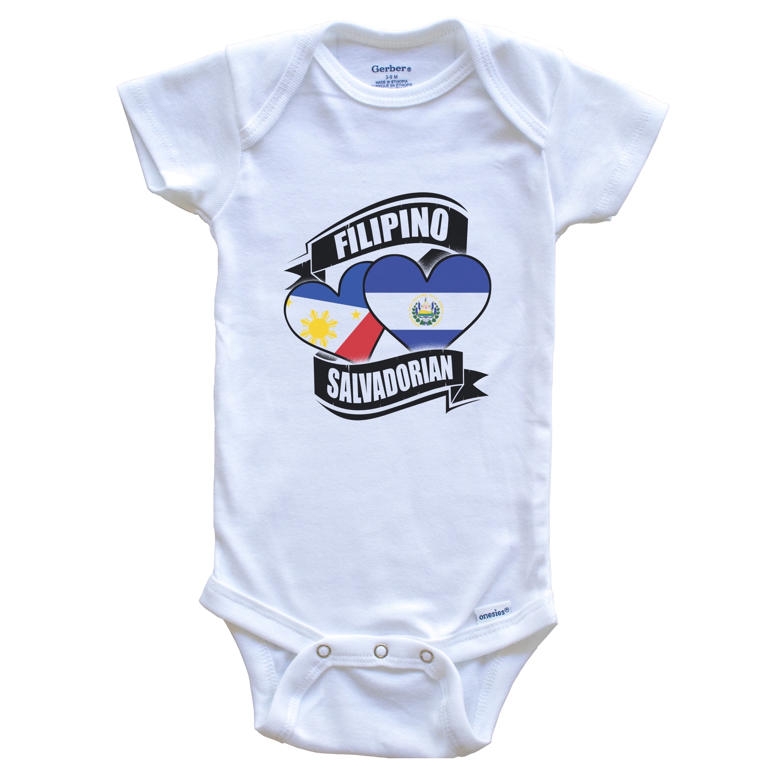 Filipino Salvadorian Hearts Philippines El Salvador Flags Baby Bodysuit