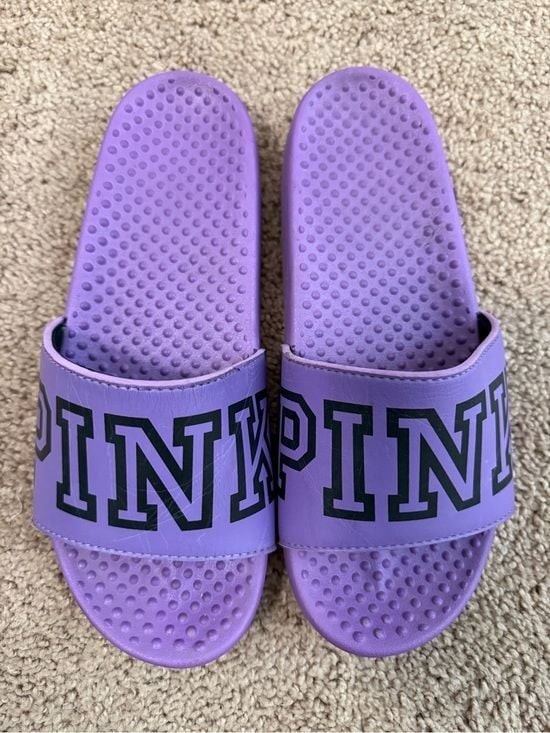 PINK Victoria’s Secret Lavender Slide Sandals with Black Logo