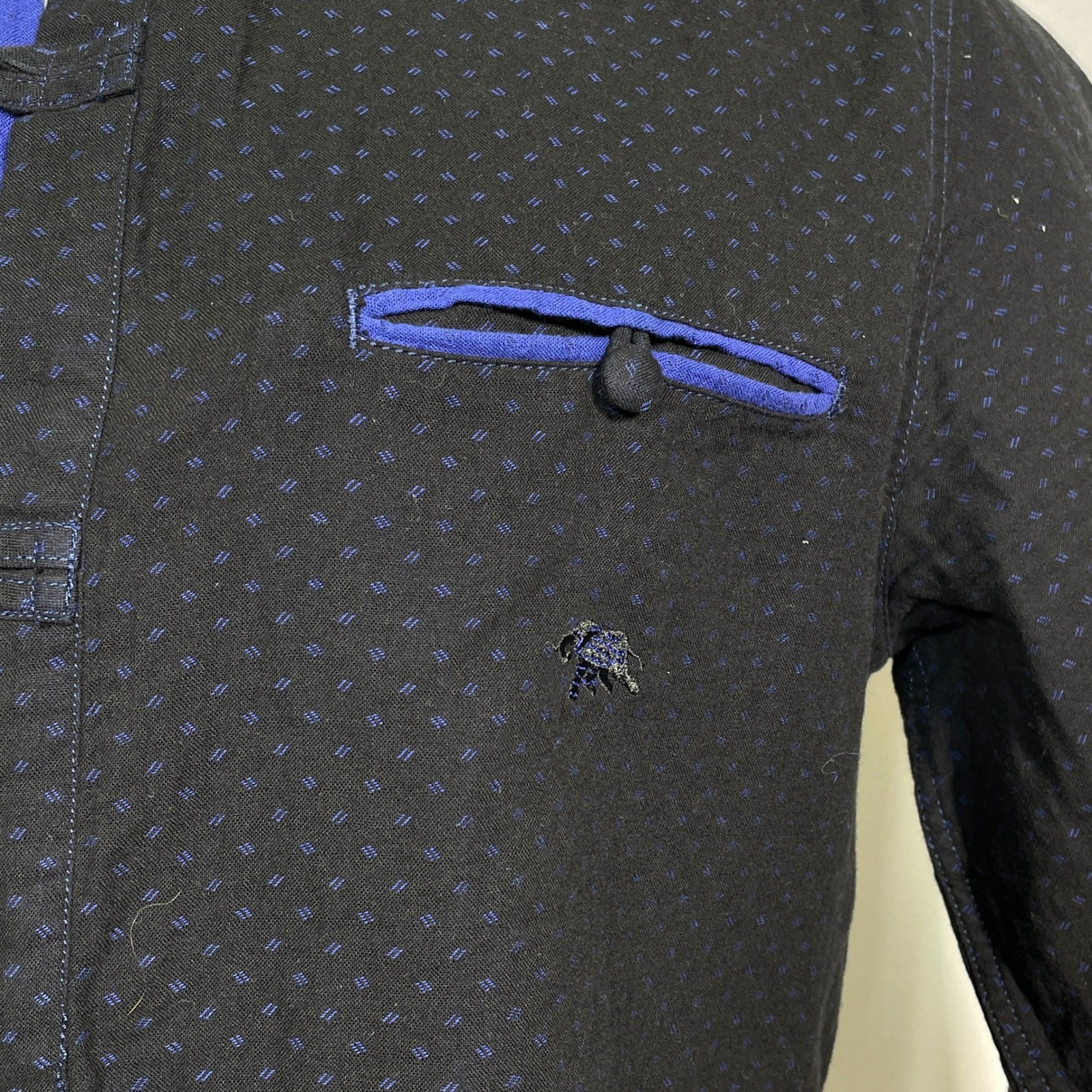 Andamen Slim Black Blue Mandarin Collar Toggle Button Henley Shirt Men’s MEDIUM