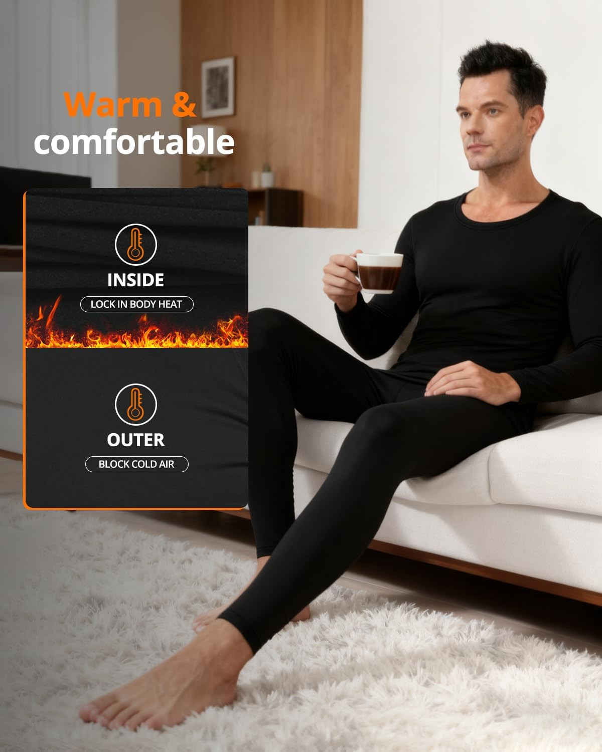 Thermal Underwear Men Long Johns Set Ultra-Soft with Fleece Lined Base Layer Win