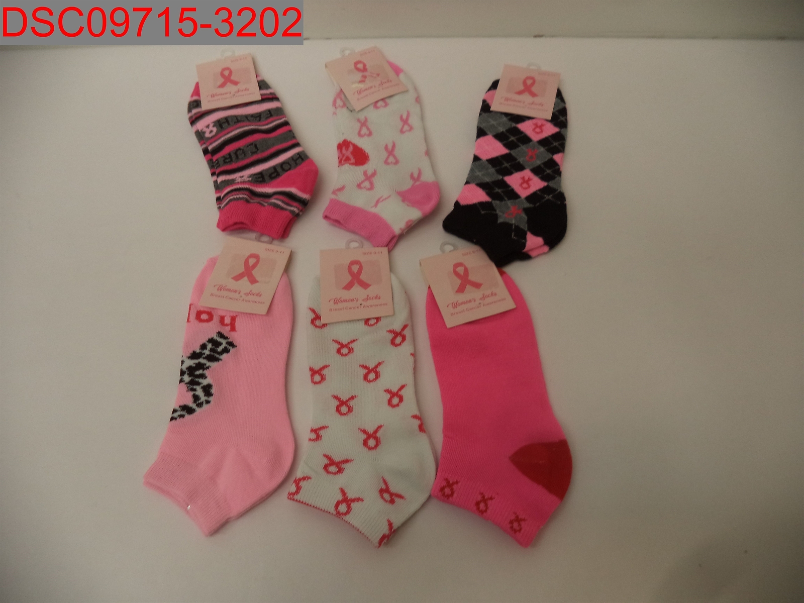 Womens Black, Grey, Pink, Red & White Breast Cancer Awareness Sock 6 Pairs, 9-11