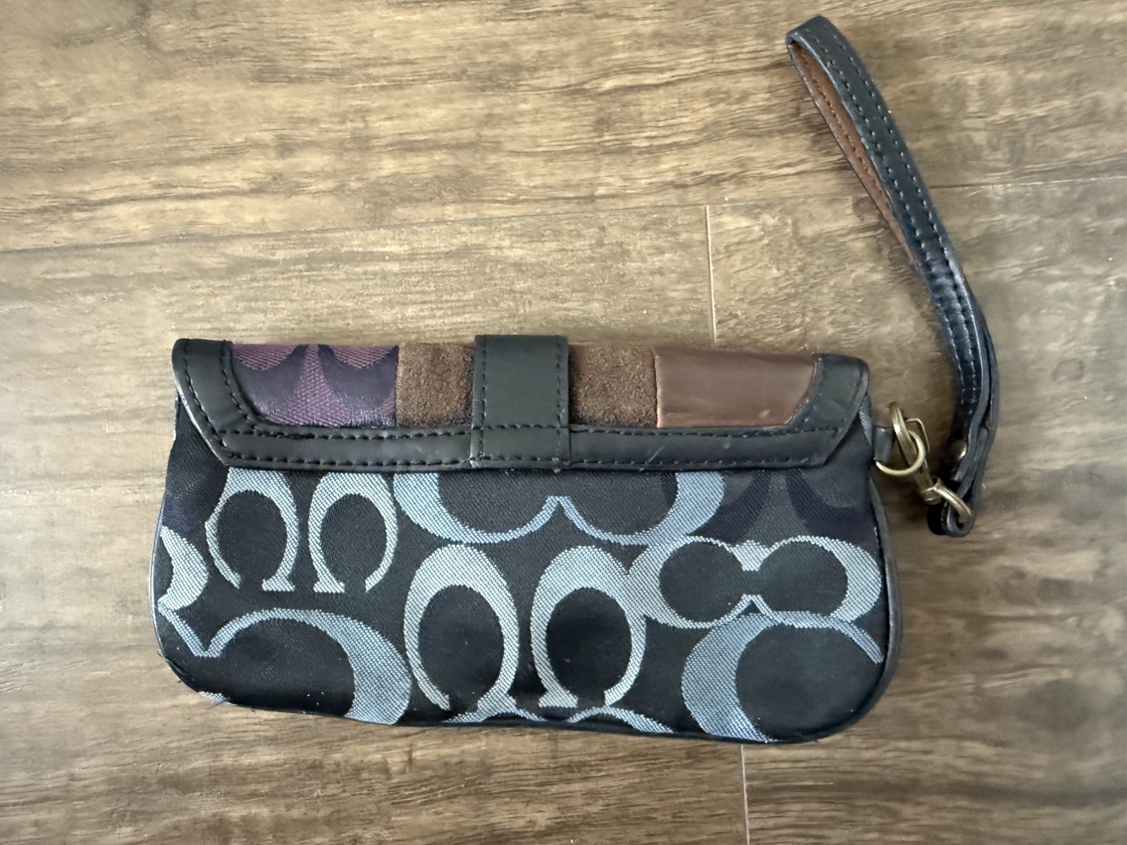 Coach Patchwork Signature Logo Zip Wristlet Wallet, Brown Purple Beige Gold