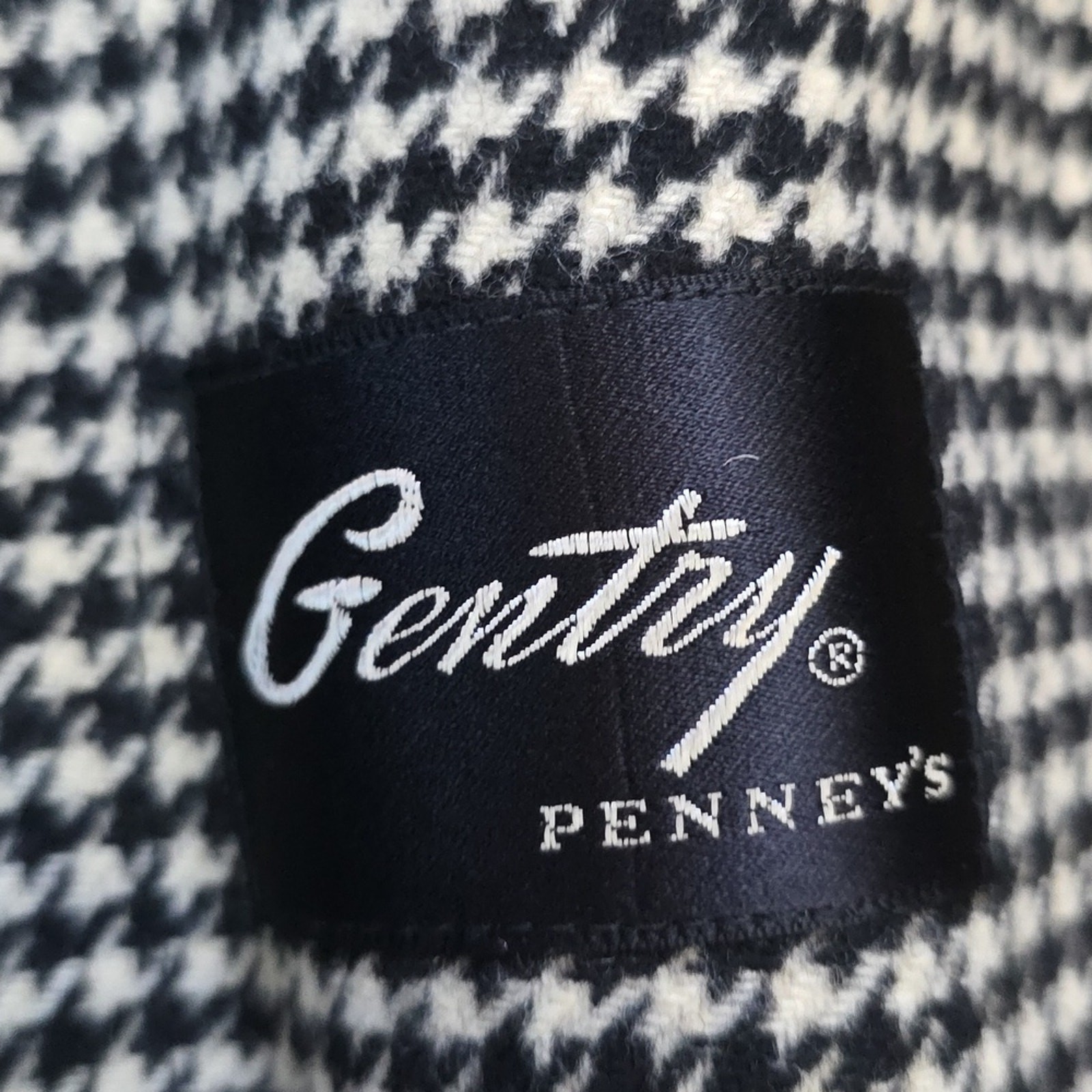 Vtg Penney’s Gentry Black & White Houndstooth Wool Maxi Coat Men’s XL Unisex
