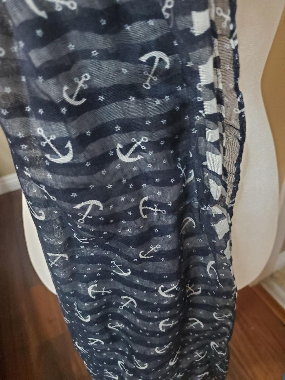 Wrapables Navy Blue and White Anchor Pattern Lightweight Scarf