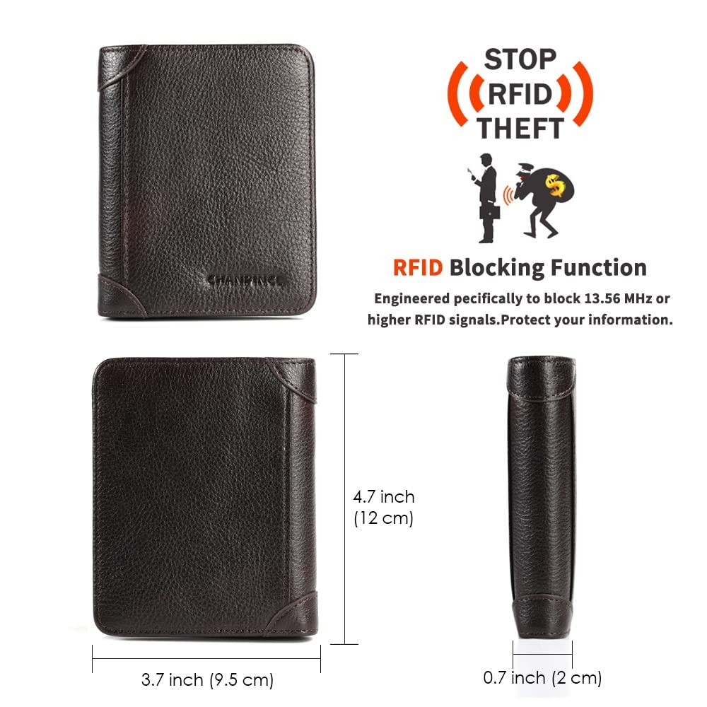 CHANPINCL Mens Trifold Leather RFID Blocking 4.7 * 3.7 * 0.6 inches, Coffee