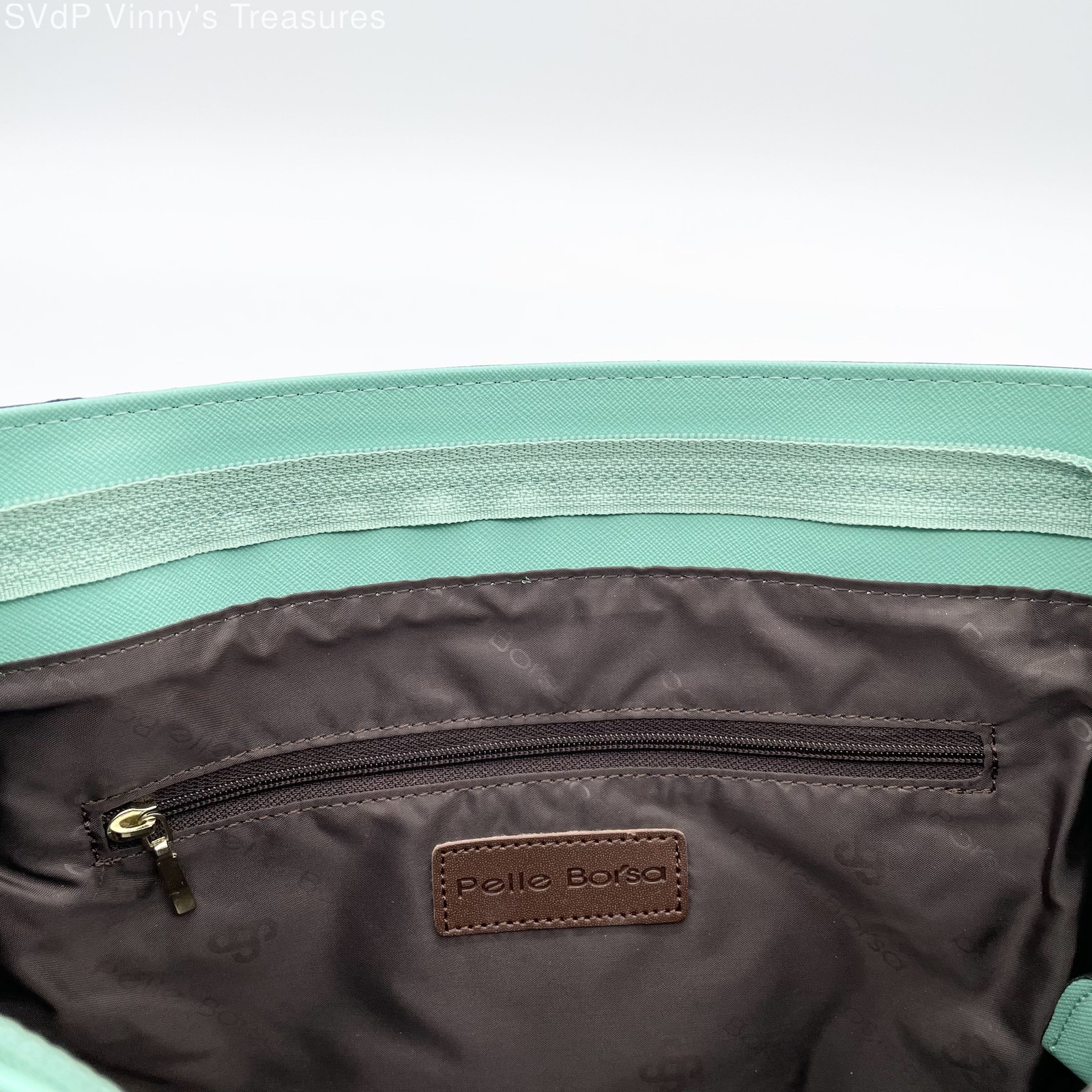 Pelle Borsa 100% Vegan Leather Teal Large Top Handle Tote Purse Gold Deer Charm