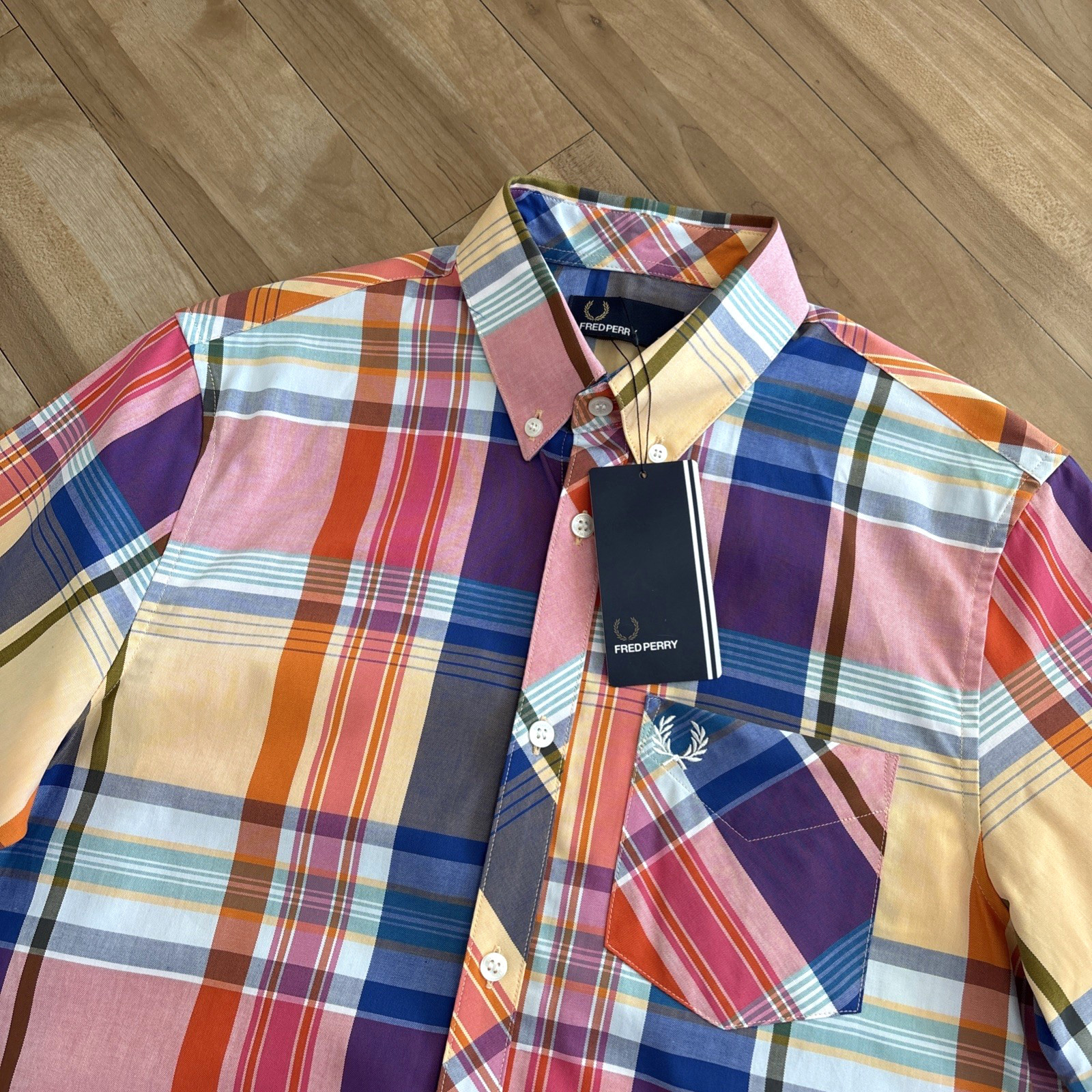 Fred Perry Mens Small Madras Check Shirt Multicoloured Short Sleeve Mod BNWT