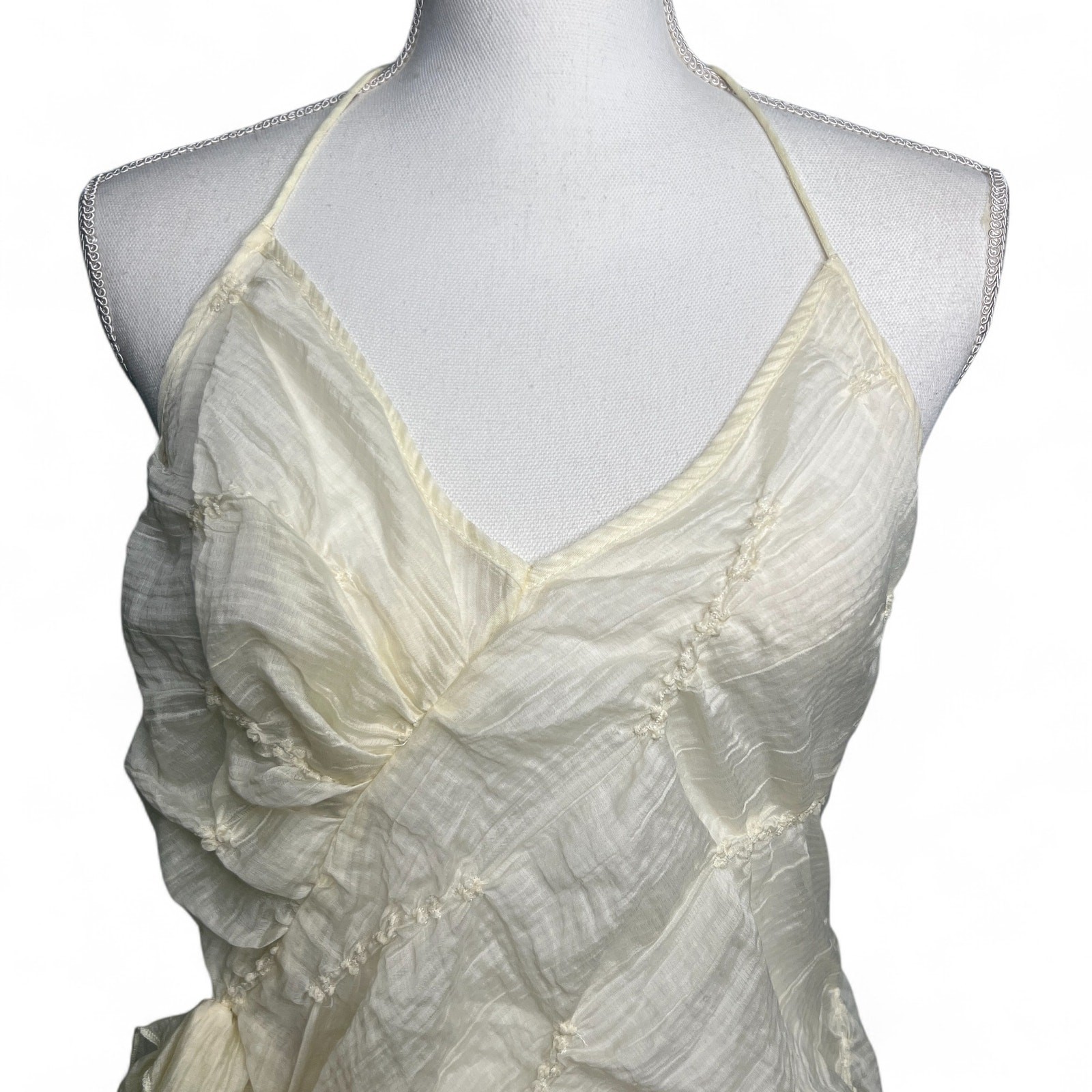 Zara Festival Halter Ivory Size Small Lagenlook Crinkle Top Asymmetric Backless