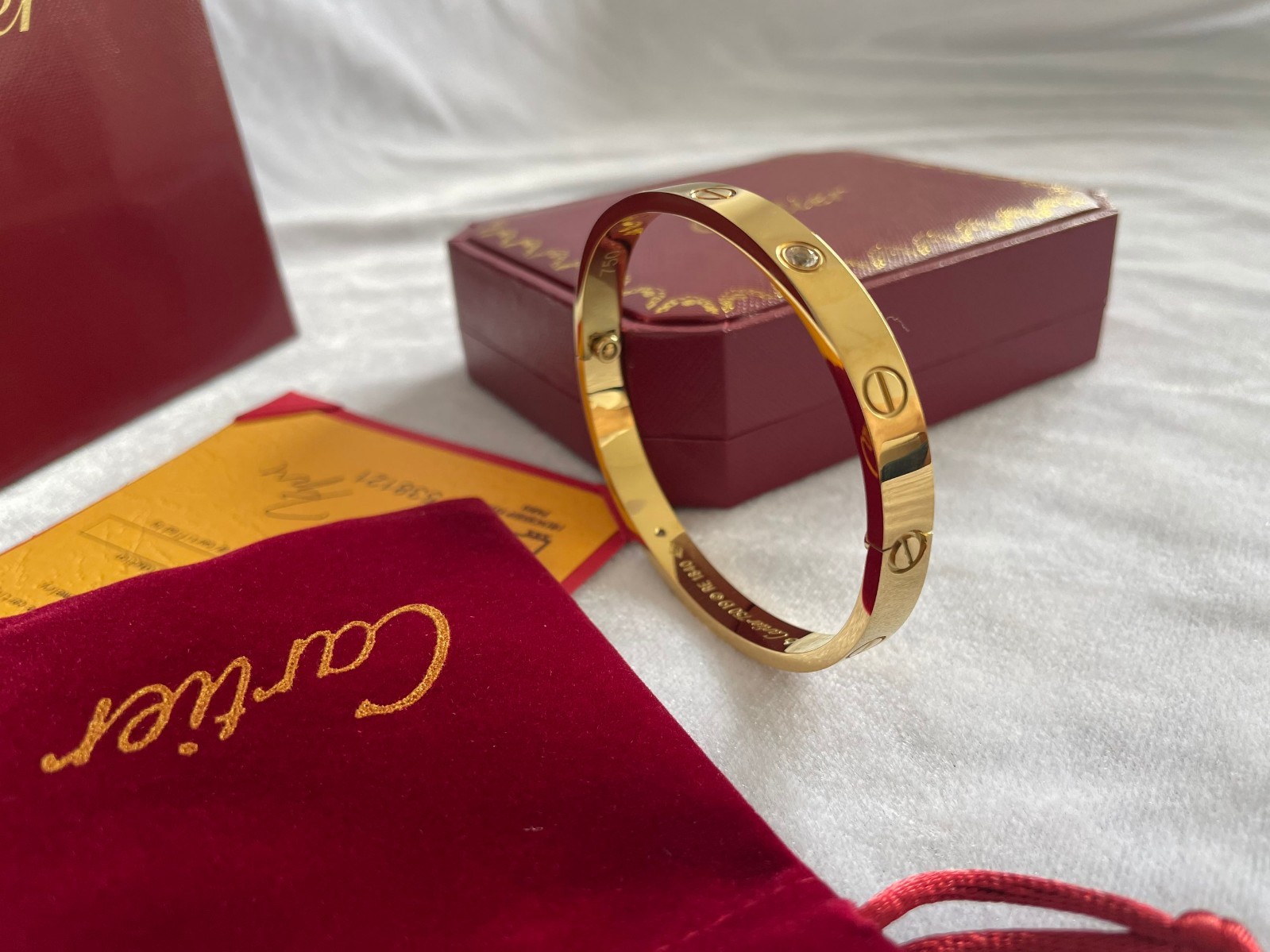 Cartier Big C Diamond Cut Frameless BLACK Lens Gold Frame & Certification Papers