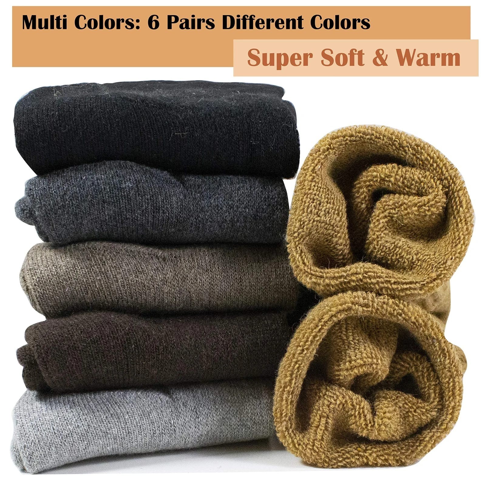 6 Pairs Men Womens Merino Lambs Wool Thermal Socks Heavy Duty Winter Warm Socks