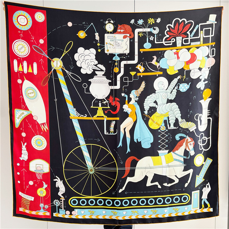 Teatime Print Pure Twill Silk Wrap Scarf Bandana Large Square Shawl Kerchief 53″