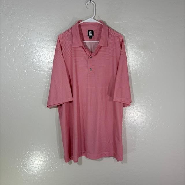 FootJoy Polo Shirt Mens 2XL Pink Houndstooth Golf Performance Stretch Top