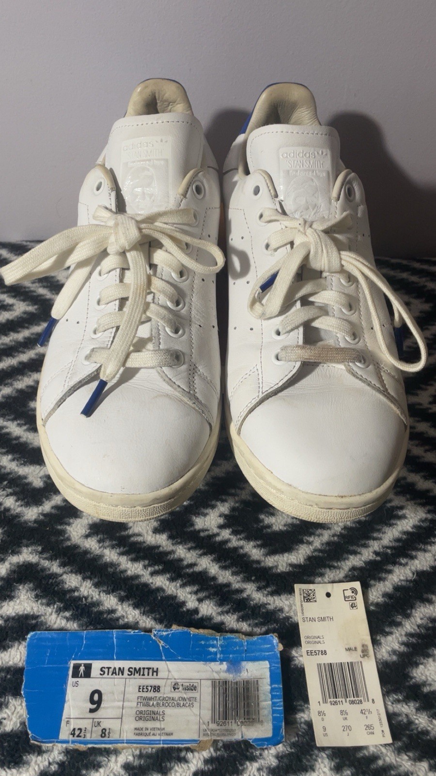 Size 9 – adidas Originals – Stan Smith – ART. EE5788 – FTWWHT/CROYAL/OWHITE RARE