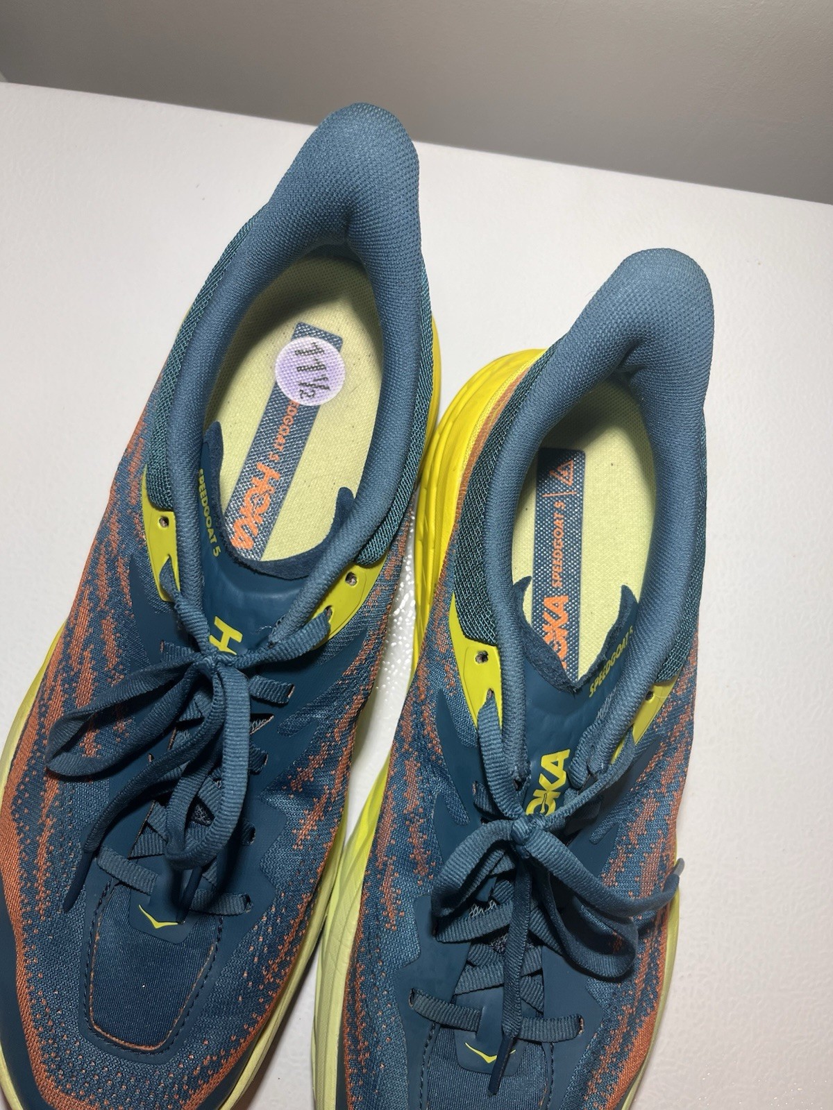 HOKA Men’s Blue/Yellow/Orange Low Top Lace Up Athletic Sneakers Mesh