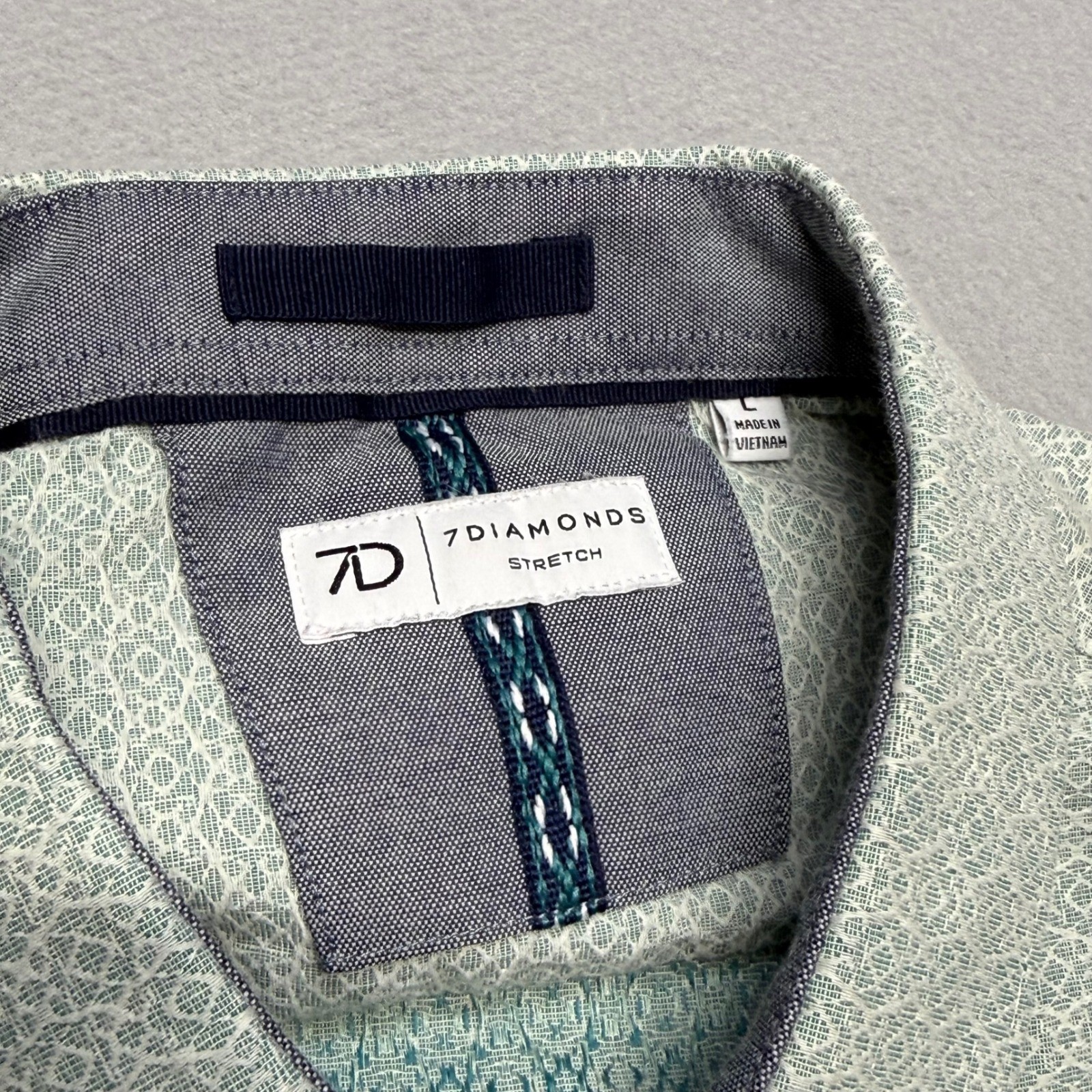 7 Diamonds Zenith Jacquard Stretch Shirt Mens Large Green SS Button Down