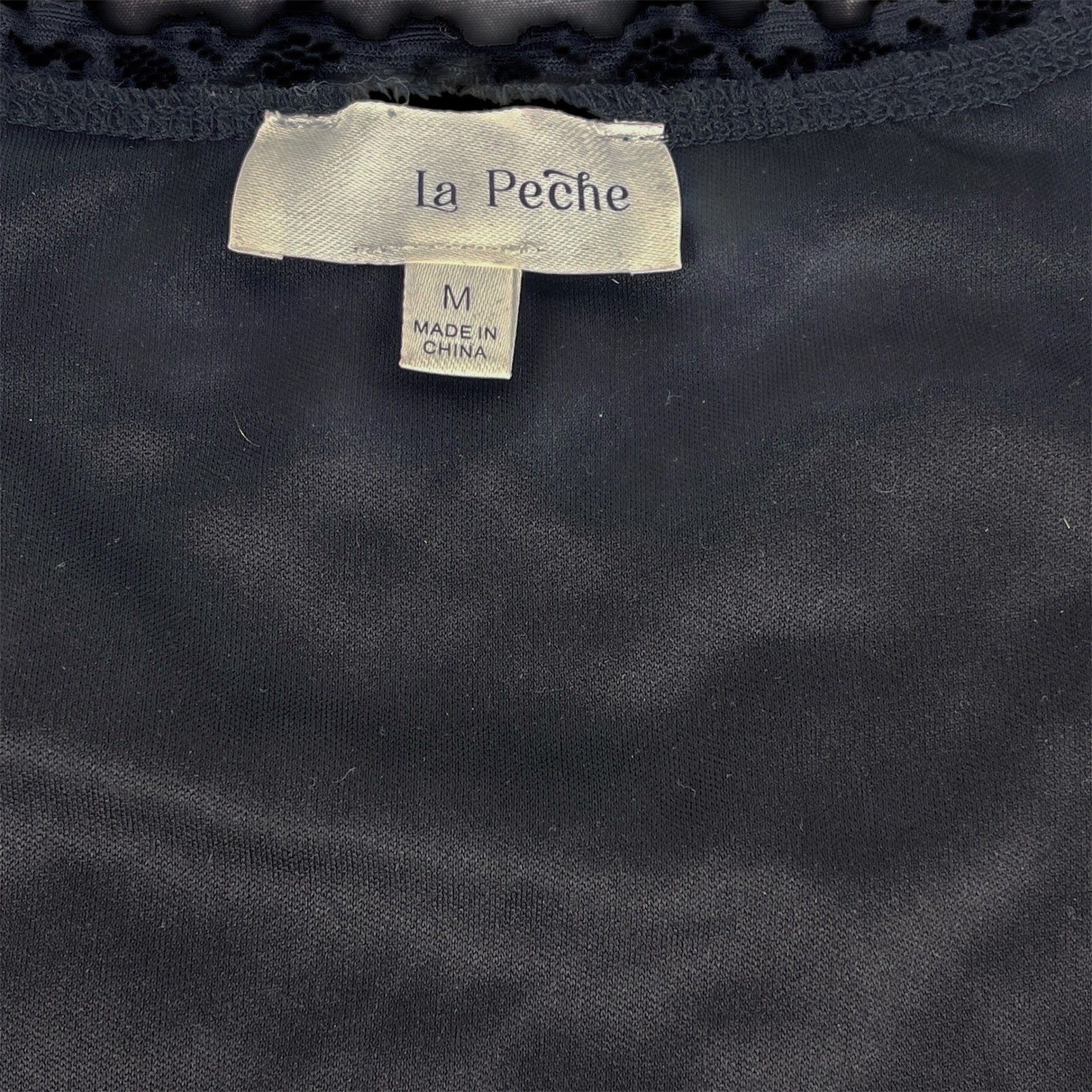 La Peche Black Lace Long Sleeve Top Square Neck Peplum Babydoll M
