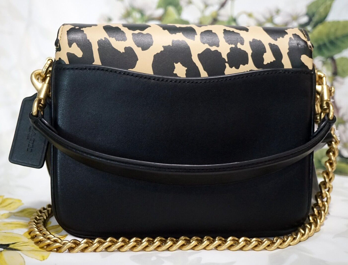 NWT COACH Cassie 19 CM571 Chain Satchel Crossbody Handbag In LEOPARD MULTI Brass