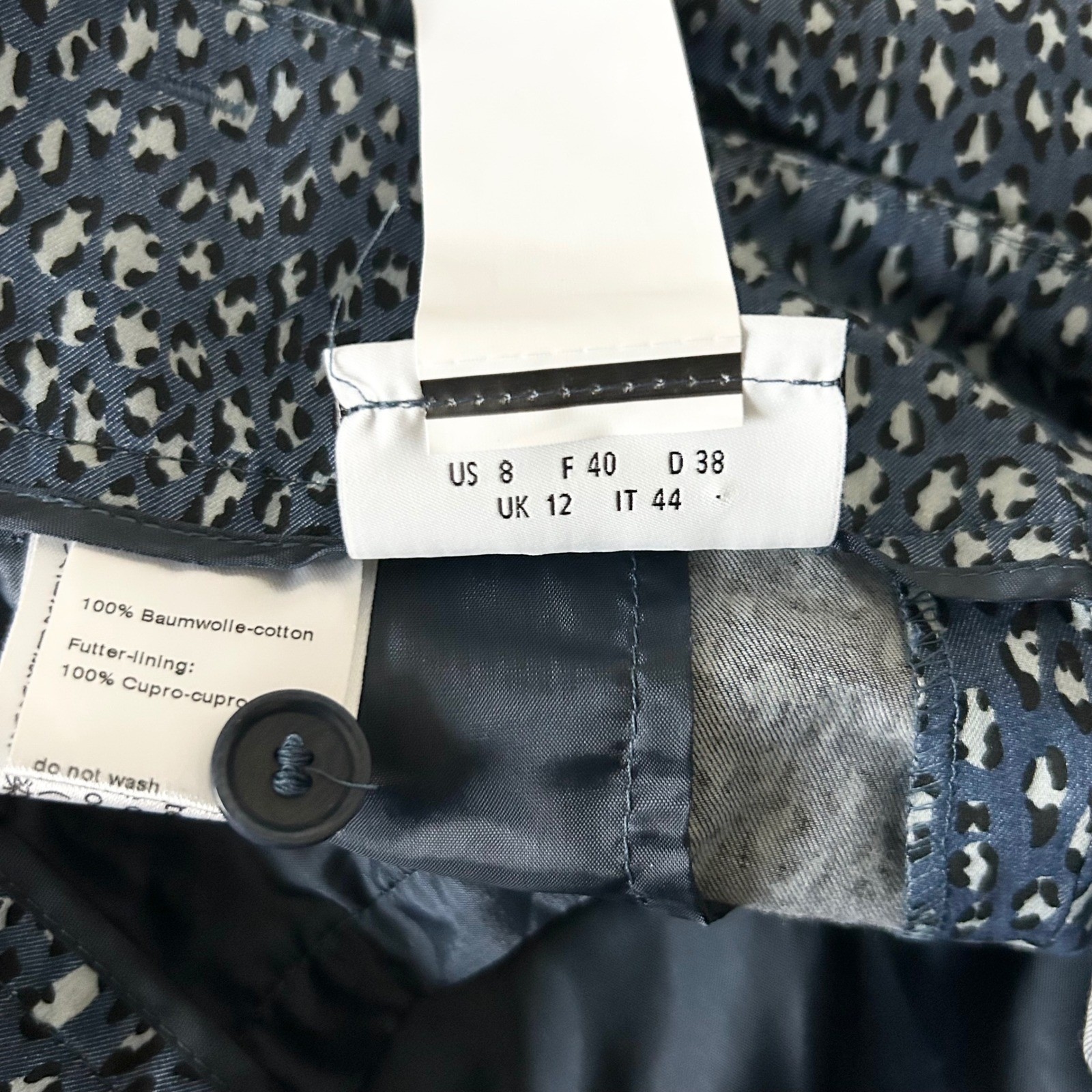 NEW Akris Punto Fred Trousers Blue White Animal Print Belted High Rise Size 8 US