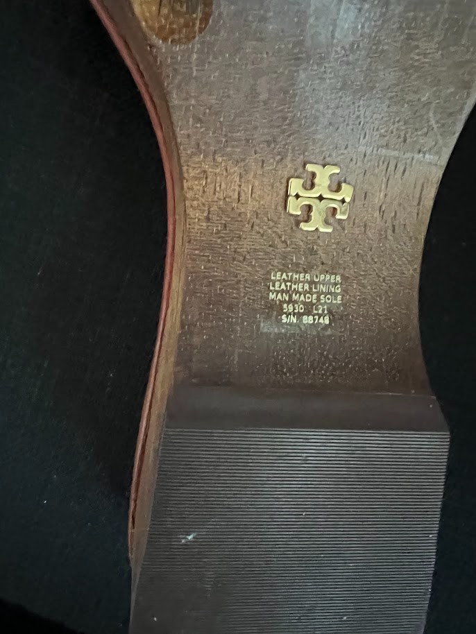 Tory Burch Basket Weave Brown Leather Clogs Wooden Slide Mules Sandals Size 7.5