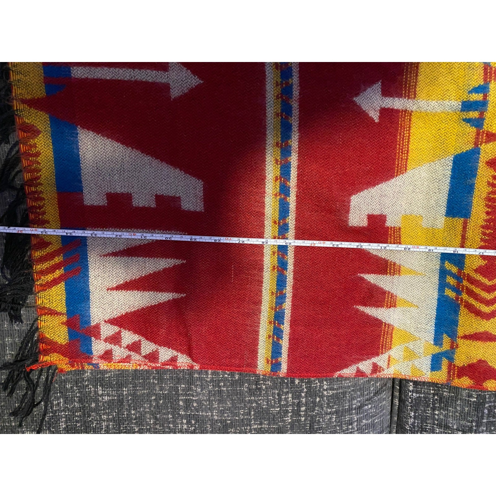 Vintage Aztec Scarf with Fringe Unisex Red Yellow Size in Pictures Decor
